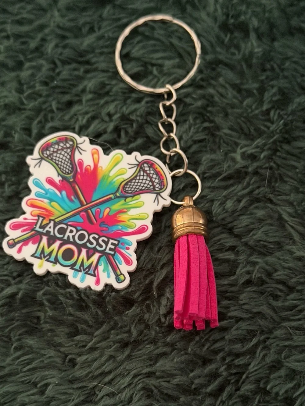 Lacrosse Mom Pink Tassel Keychain
